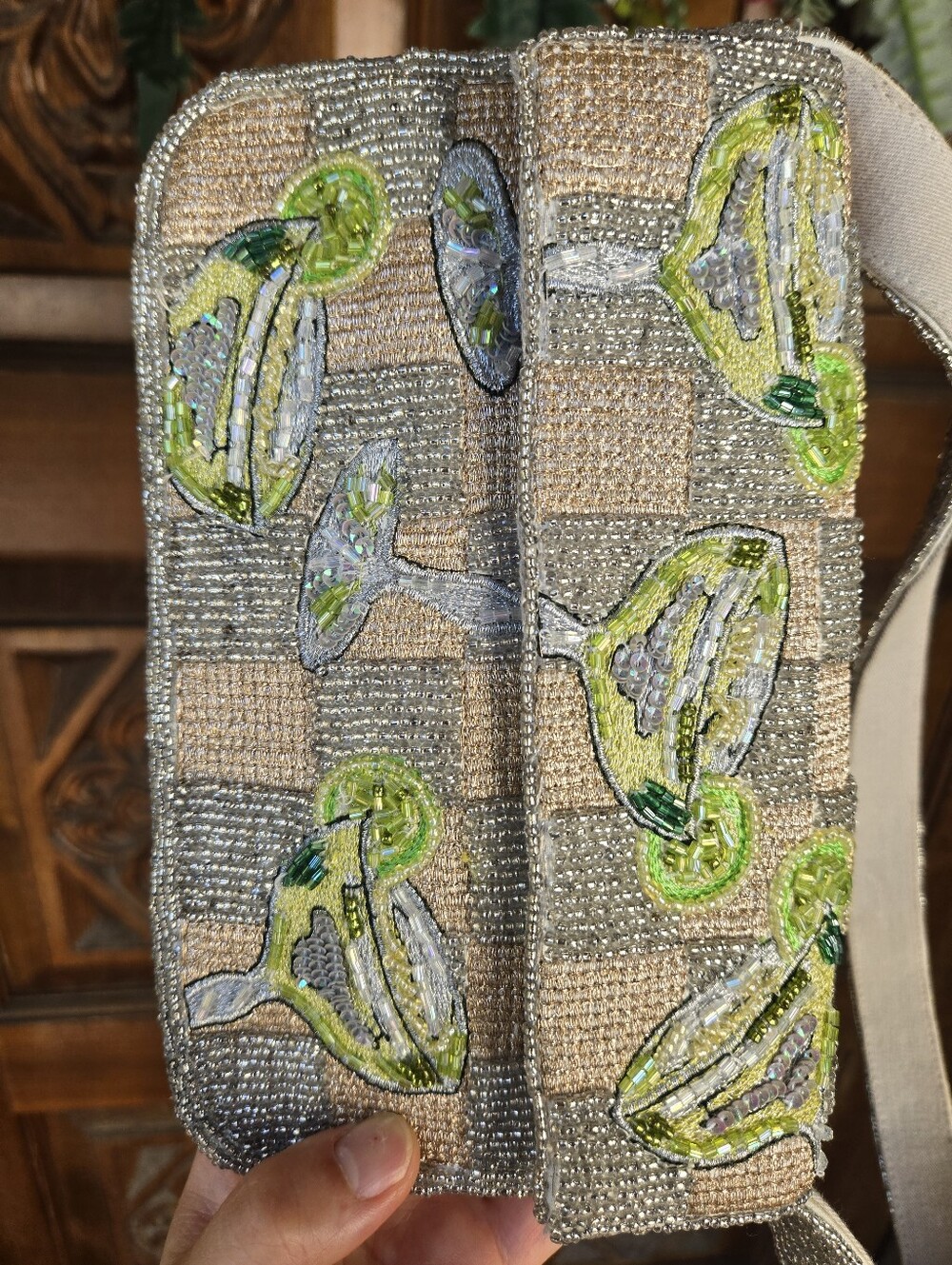 ​Anthropologie Fiona Beaded Margarita Bag Checkered Margs Cocktail Shoulder EUC - Picture 10 of 15